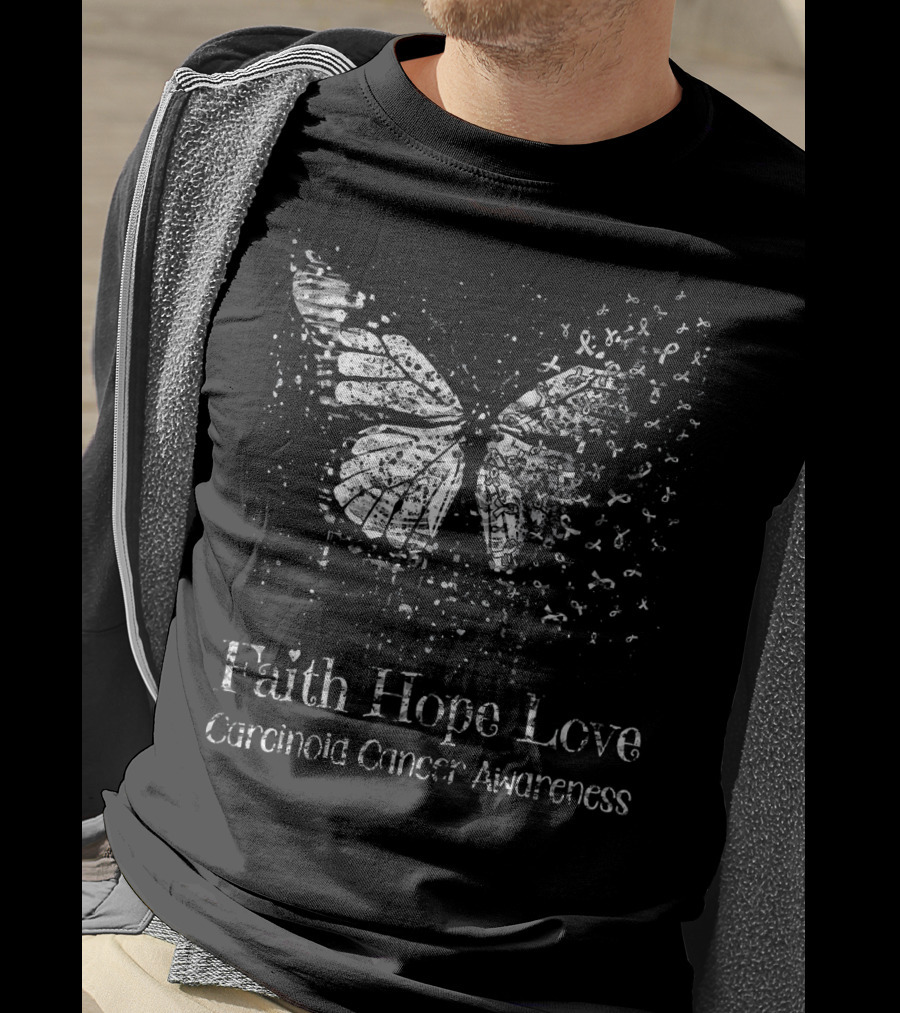 Faith Hope Love Carcinoid Cancer Awareness Butterfly T-Shirt