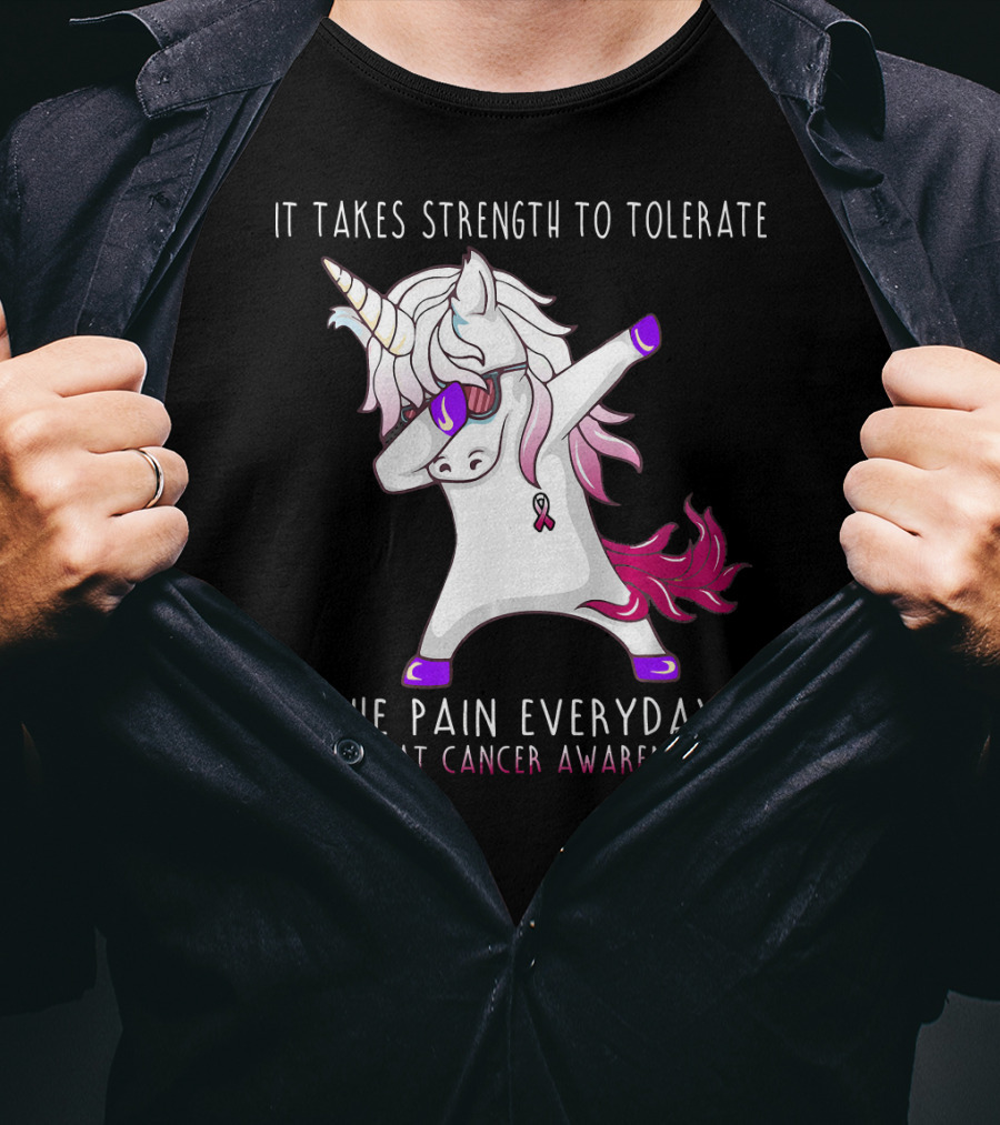 It Takes Strength To Tolerate The Pain Everyday Throat Cancer Awareness Unicorn T-Shirt