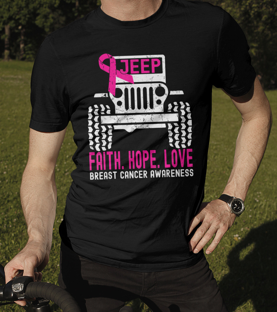 Jeep Faith Hope Love Breast Cancer Awareness T-Shirt