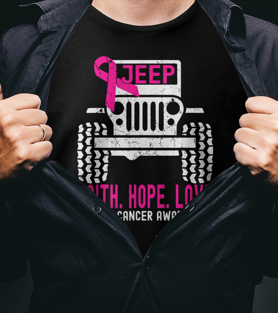 Jeep Faith Hope Love Breast Cancer Awareness T-Shirt