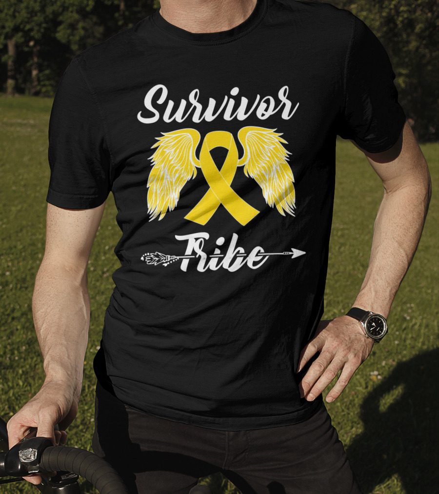 Survivor Tribe Childhood Cancer Awareness Yellow Ribbon Wings T-Shirt