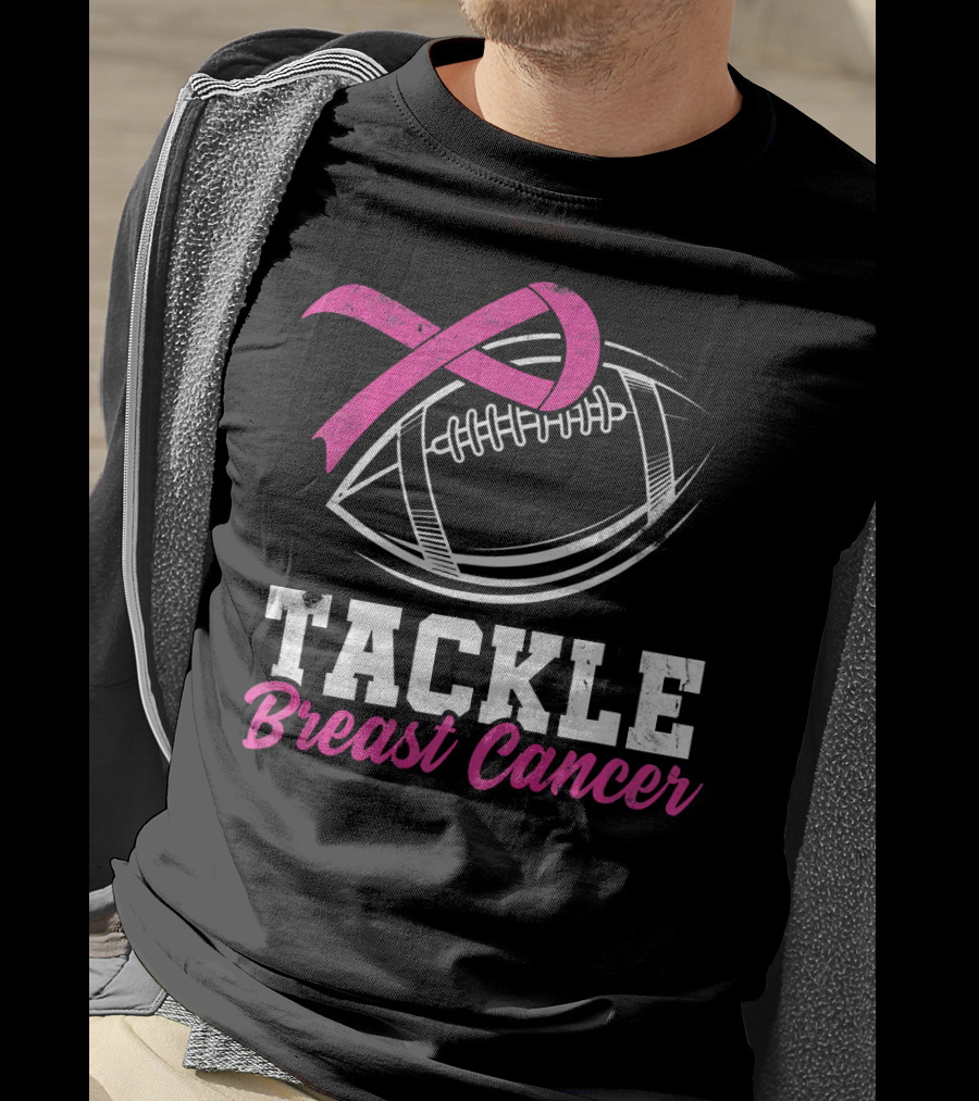 Tackle Breast Cancer Football Awareness Pink T-Shirt