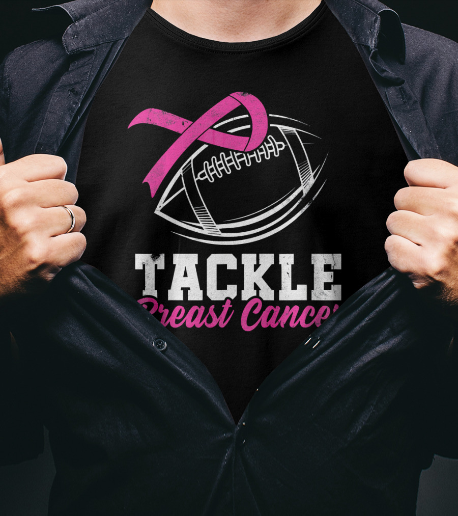 Tackle Breast Cancer Football Awareness Pink T-Shirt