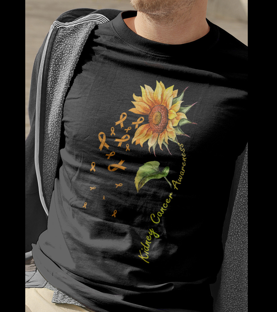 Kidney Cancer Awareness Sunflower With Yellow Ribbons T-Shirt