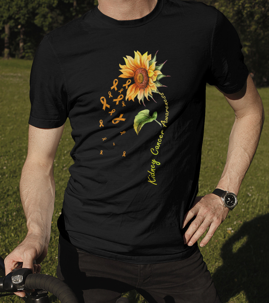 Kidney Cancer Awareness Sunflower With Yellow Ribbons T-Shirt