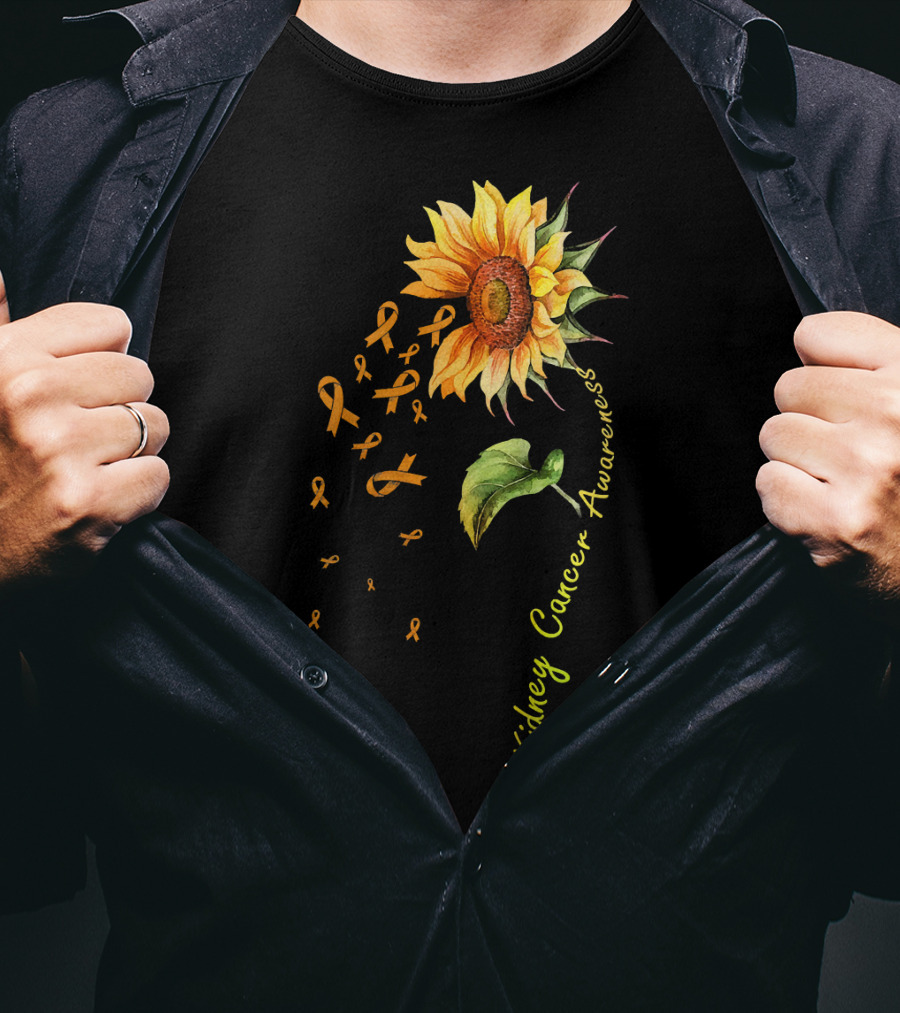 Kidney Cancer Awareness Sunflower With Yellow Ribbons T-Shirt