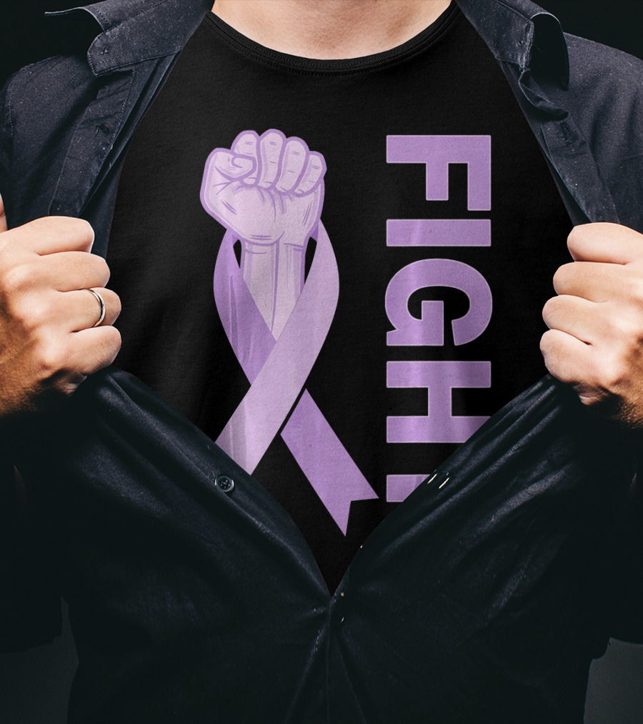 Fight Testicular Cancer Purple Ribbon Fist T-Shirt