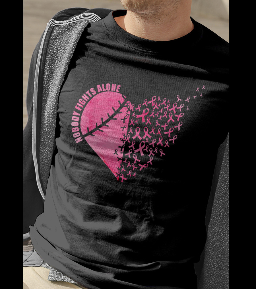 Nobody Fights Alone Heart Pink Ribbons Baseball Softball T-Shirt