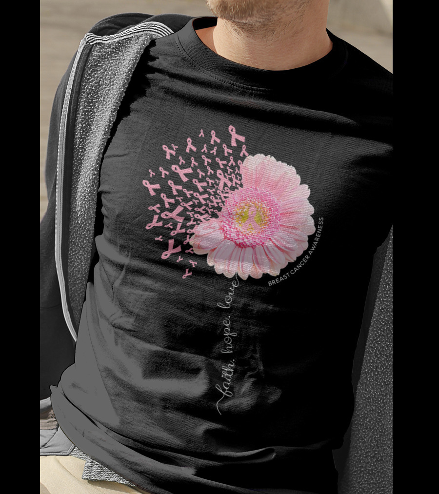Faith Hope Love Dandelion Daisy Breast Cancer Awareness T-Shirt