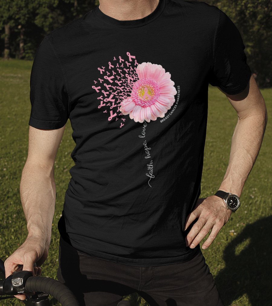 Faith Hope Love Dandelion Daisy Breast Cancer Awareness T-Shirt