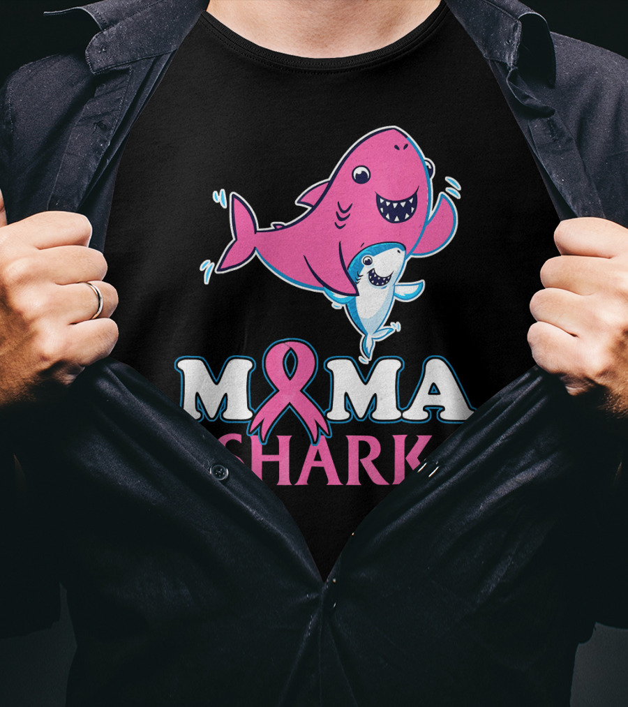 Mama Shark Breast Cancer Awareness Pink T-Shirt
