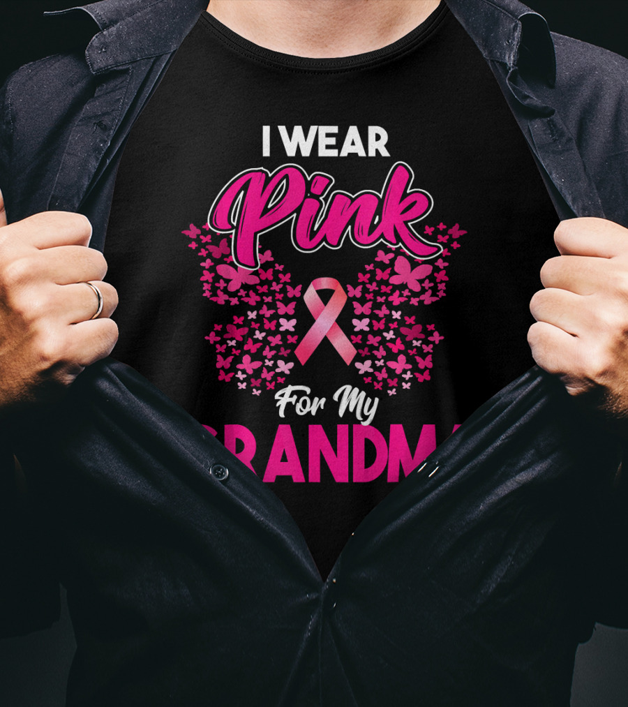 I Wear Pink For My Grandma Breast Cancer Awareness Month Ribbon Butterfly T-Shirt
