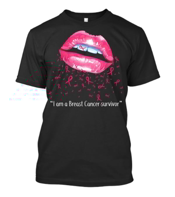 I Am A Breast Cancer Survivor Pink Ribbon Lips T-Shirt
