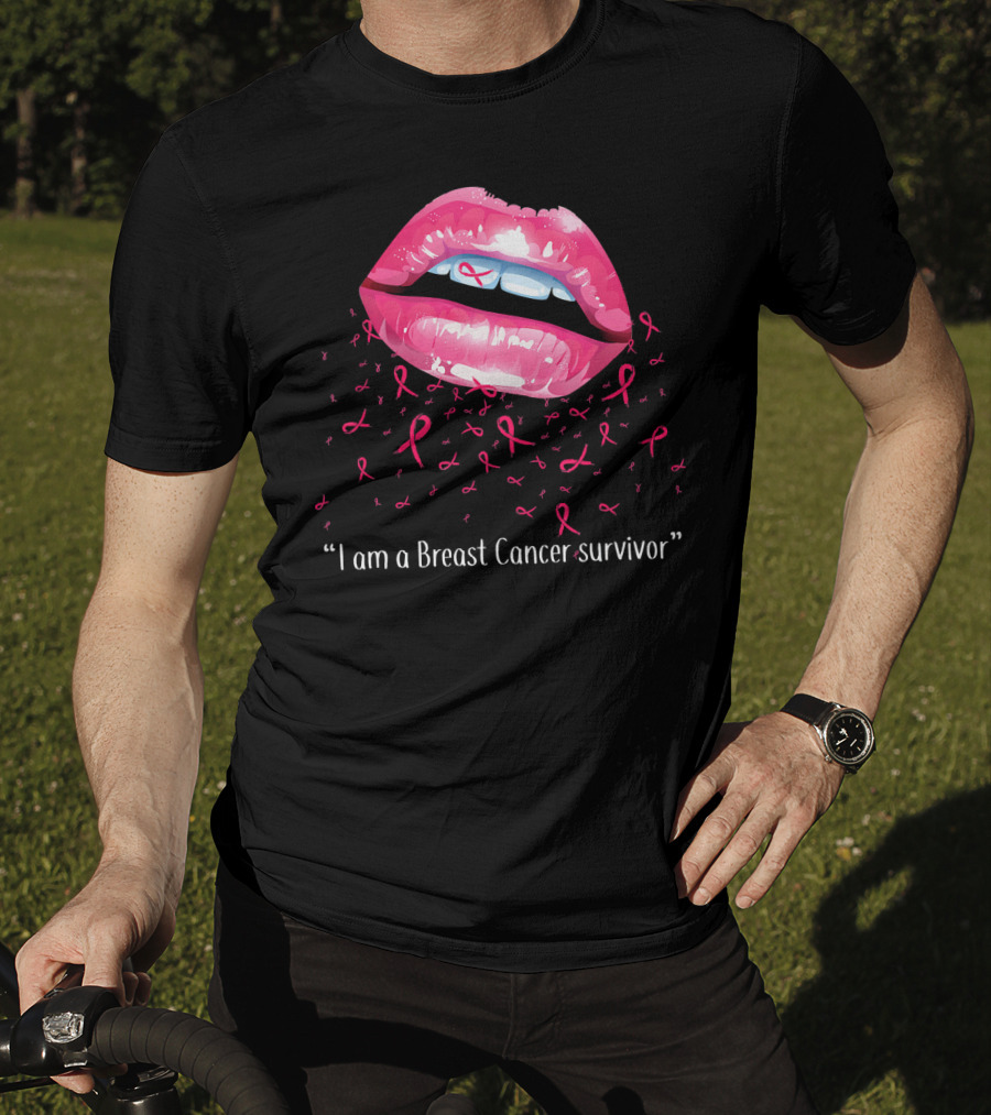 I Am A Breast Cancer Survivor Pink Ribbon Lips T-Shirt