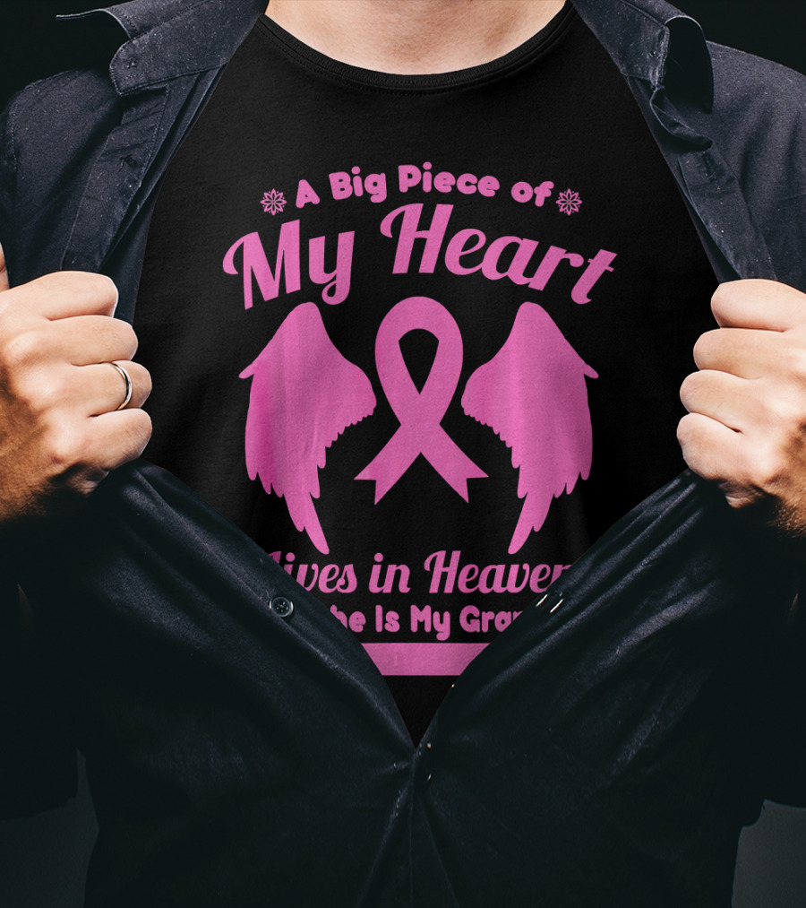 A Big Piece Of My Heart Lives In Heaven And She Is My Grandma Breast Cancer Awareness Wings T-Shirt
