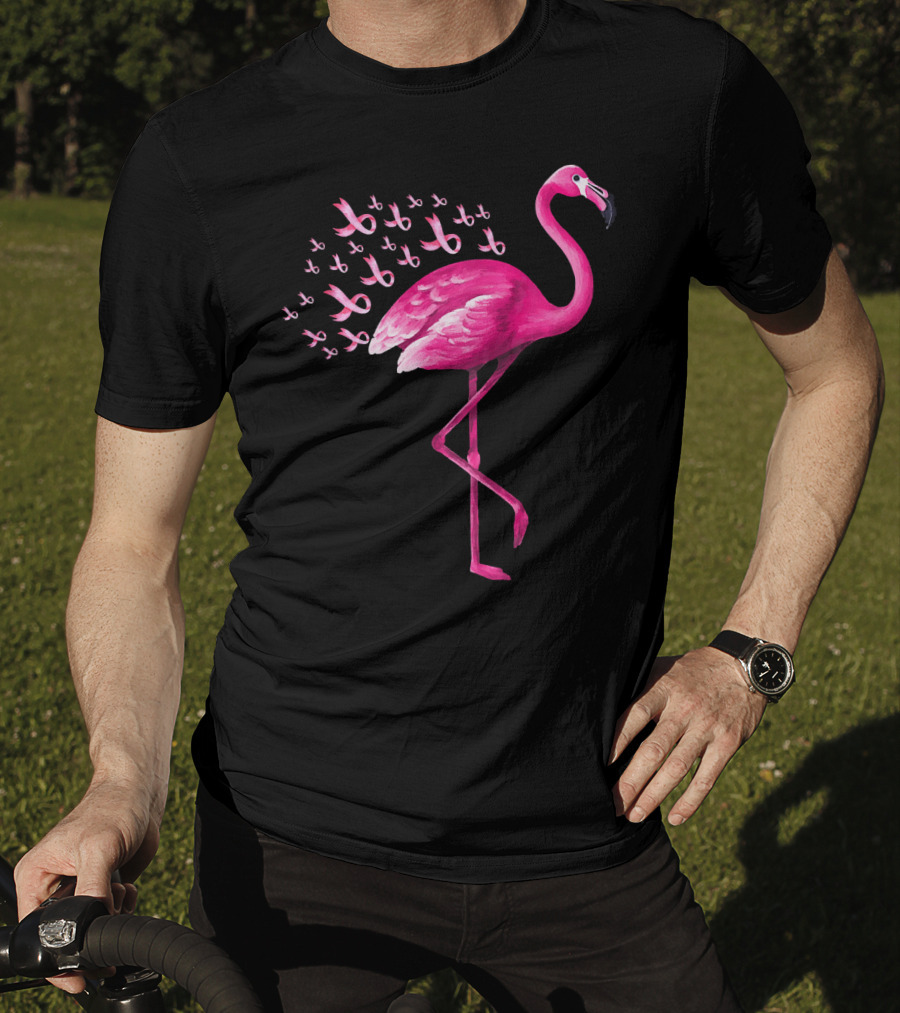 Pink Flamingo With Breast Cancer Awareness Ribbons T-Shirt