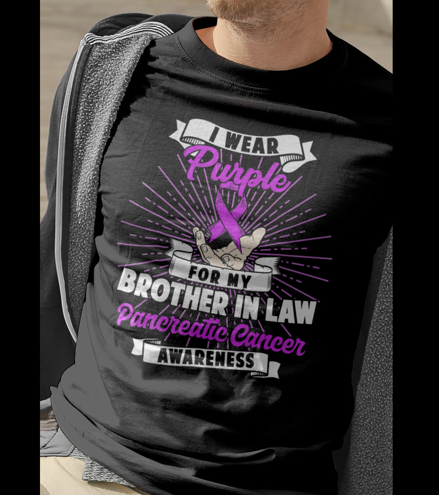 I Wear Purple For My Brother In Law Pancreatic Cancer Awareness T-Shirt