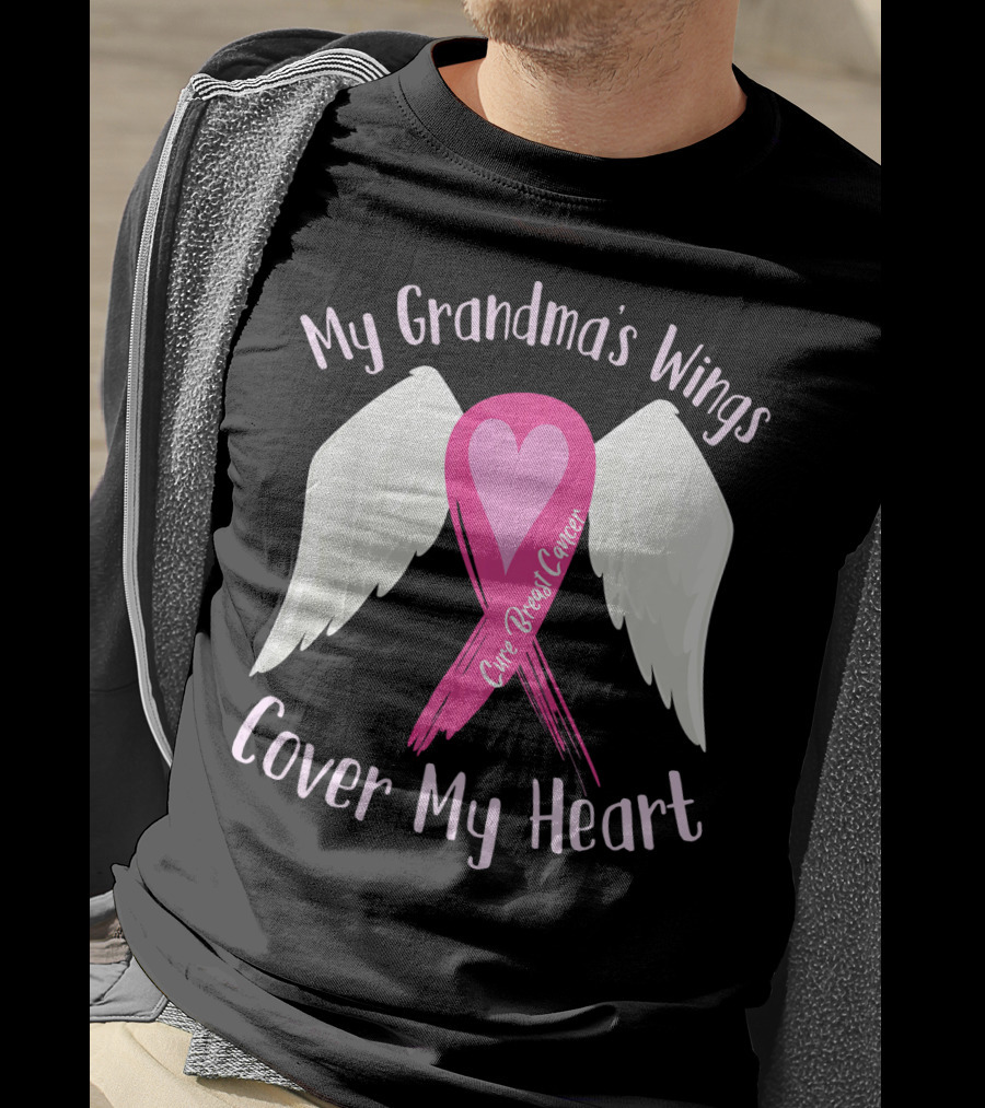 My Grandma's Wings Cure Breast Cancer Cover My Heart T-Shirt