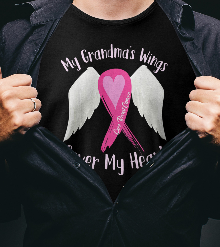 My Grandma's Wings Cure Breast Cancer Cover My Heart T-Shirt