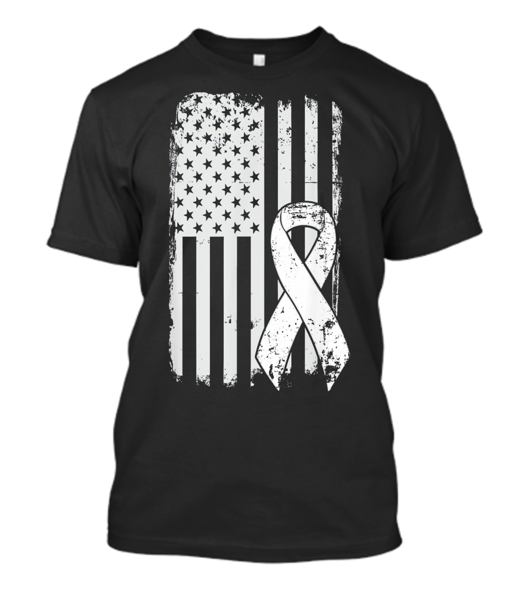 Mens Lung Cancer Awareness Distressed American Flag T-Shirt