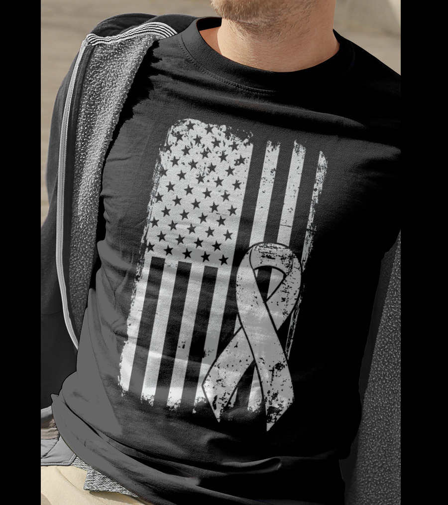 Mens Lung Cancer Awareness Distressed American Flag T-Shirt
