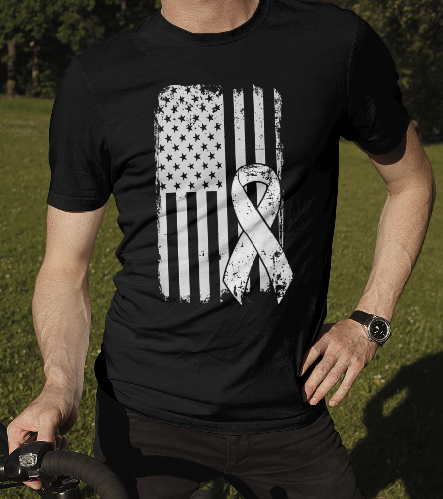 Mens Lung Cancer Awareness Distressed American Flag T-Shirt