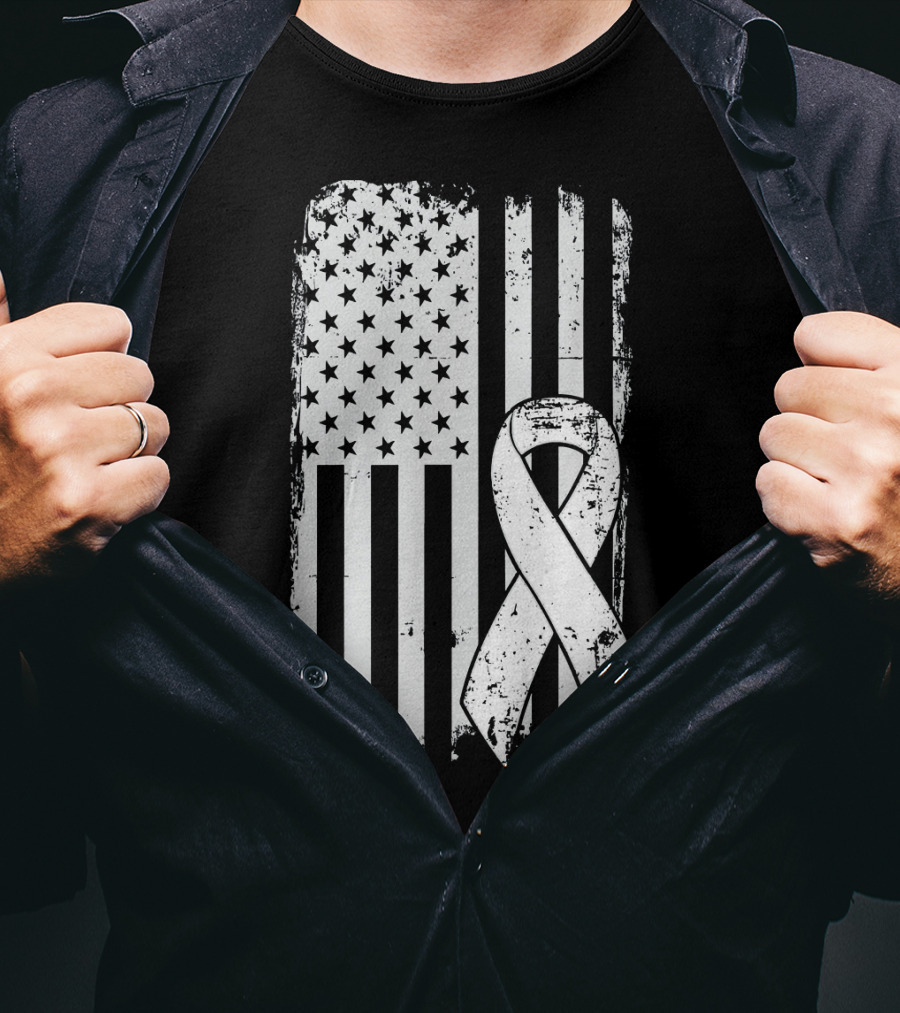 Mens Lung Cancer Awareness Distressed American Flag T-Shirt