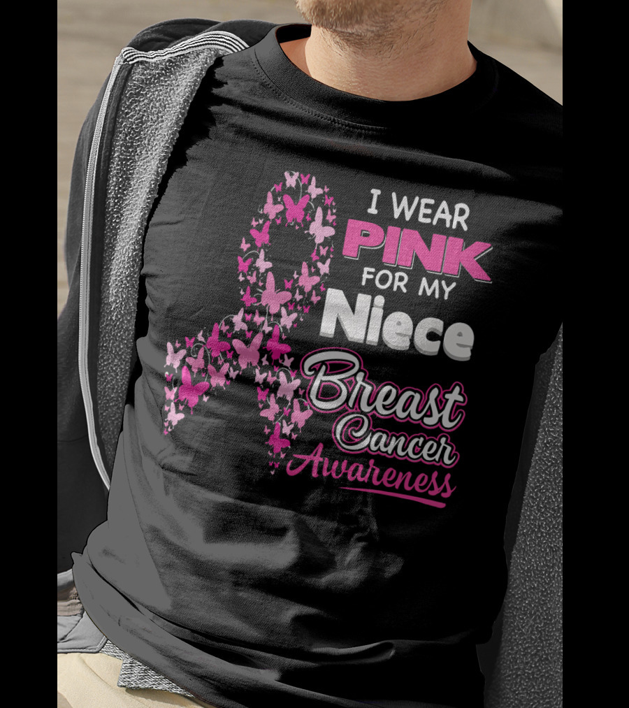 I Wear Pink For My Niece Breast Cancer Awareness Butterfly T-Shirt