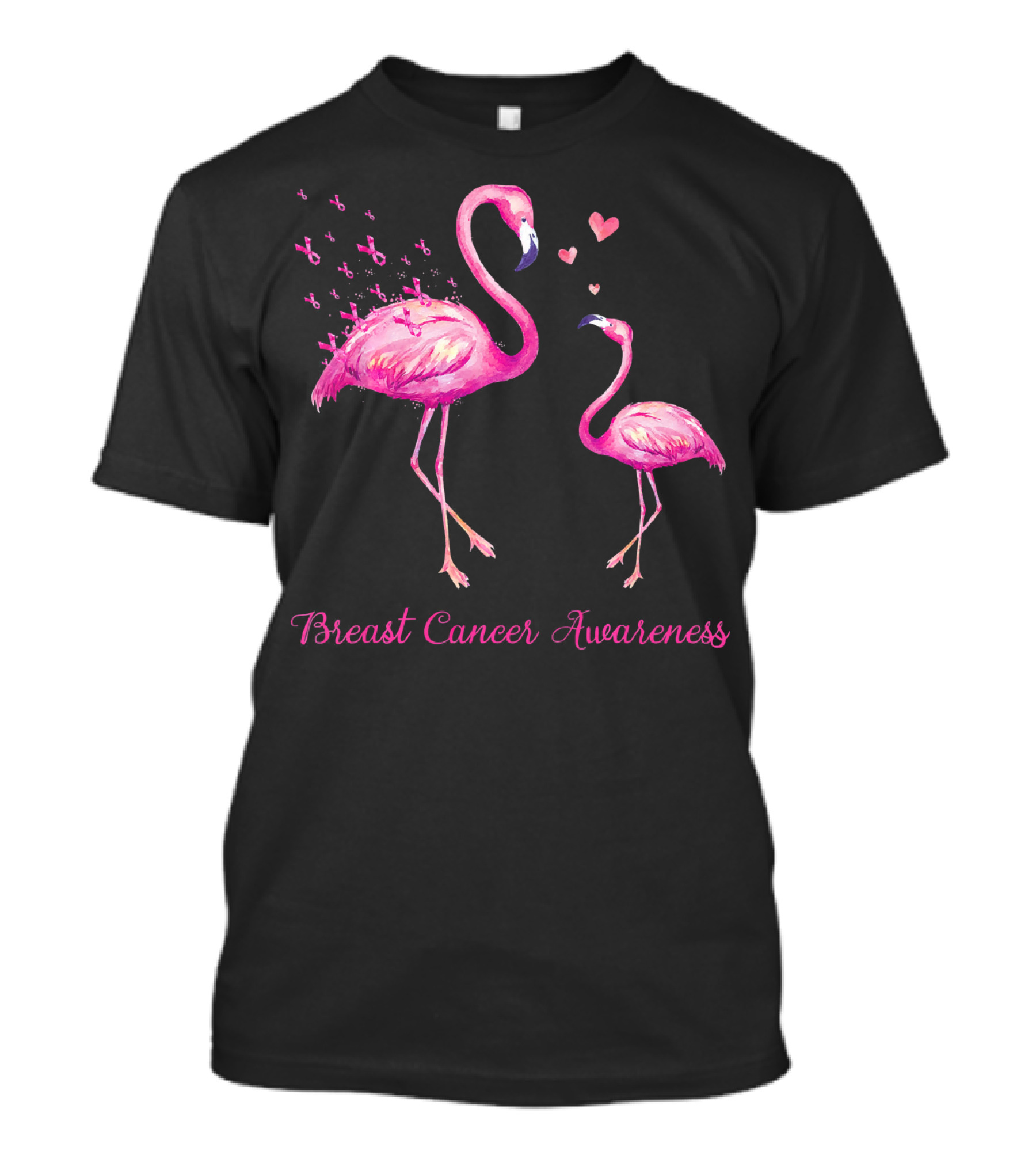 Breast Cancer Awareness Family Flamingo Mom Baby Hearts T-Shirt