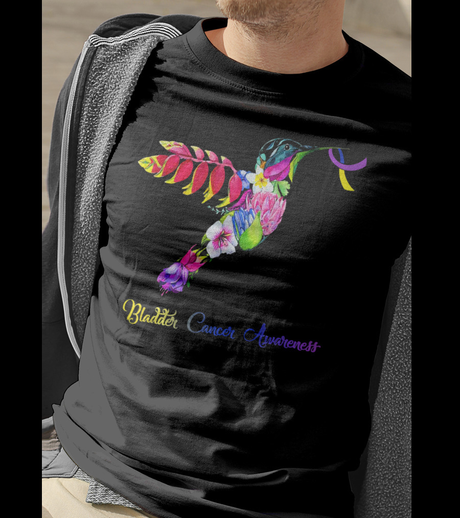 Floral Hummingbird Bladder Cancer Awareness T-Shirt