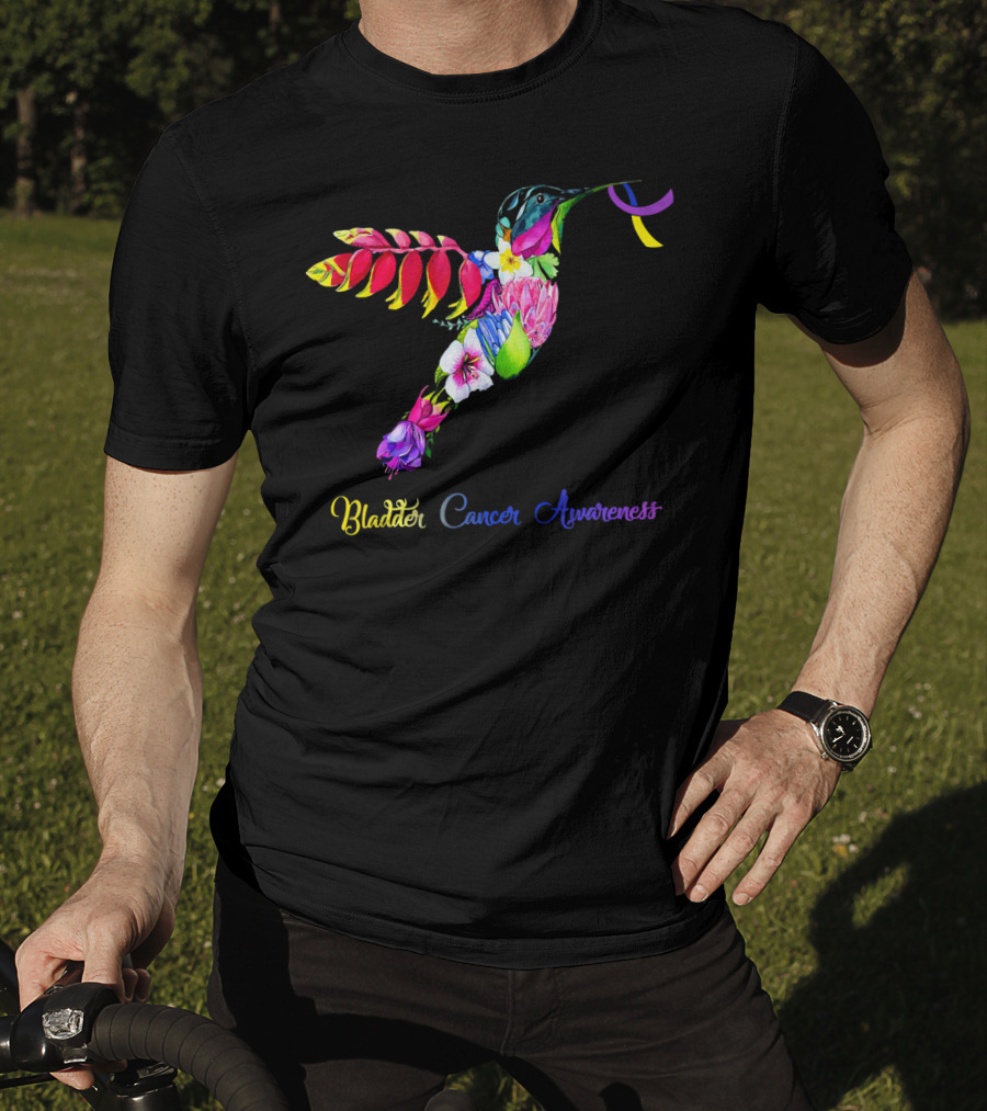 Floral Hummingbird Bladder Cancer Awareness T-Shirt
