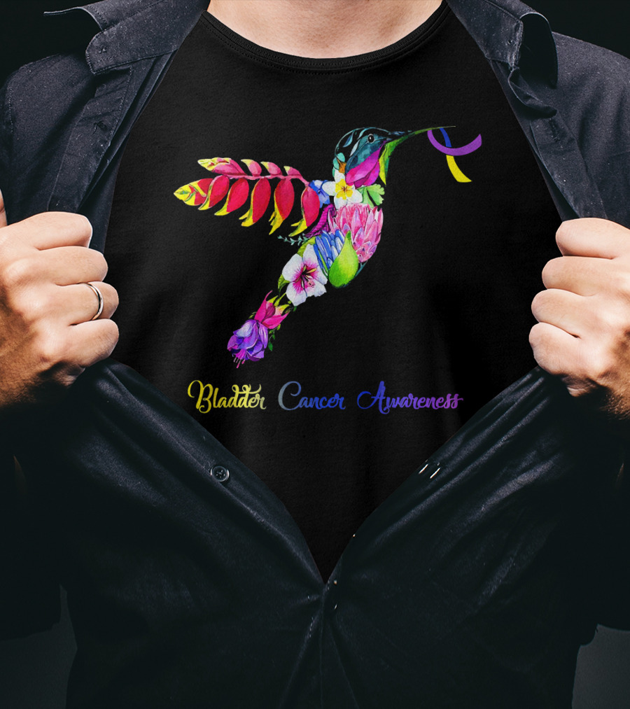 Floral Hummingbird Bladder Cancer Awareness T-Shirt