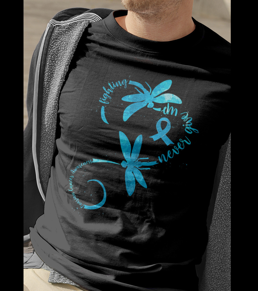Fighting Never Give Up Ovarian Cancer Awareness Dragonfly T-Shirt