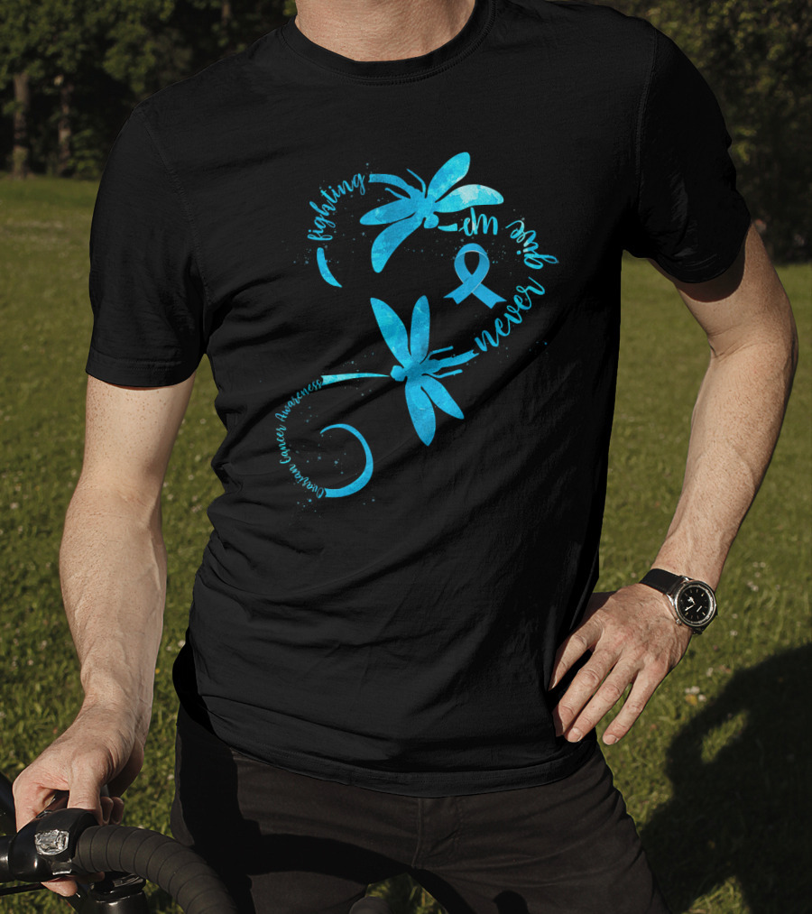 Fighting Never Give Up Ovarian Cancer Awareness Dragonfly T-Shirt