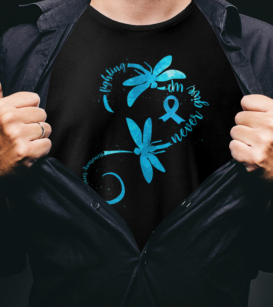Fighting Never Give Up Ovarian Cancer Awareness Dragonfly T-Shirt