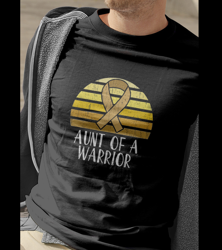 Aunt Of A Warrior Supporting Childhood Cancer Awareness Gold T-Shirt