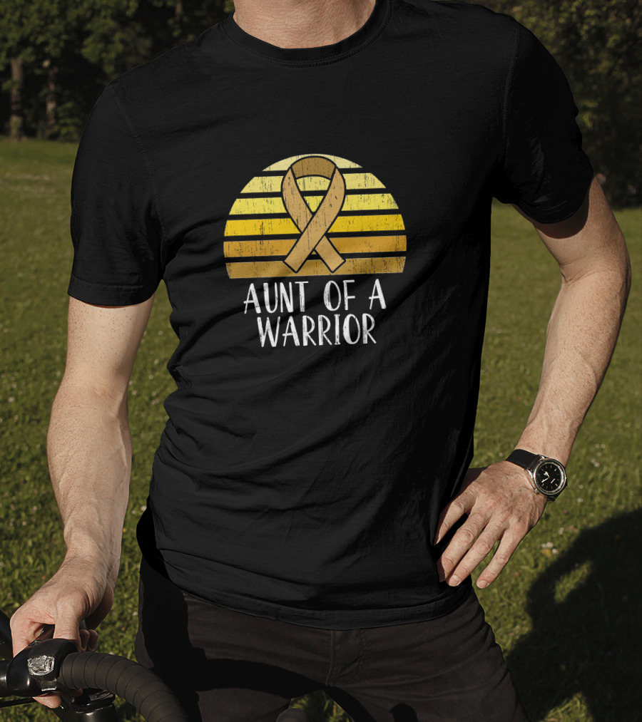 Aunt Of A Warrior Supporting Childhood Cancer Awareness Gold T-Shirt