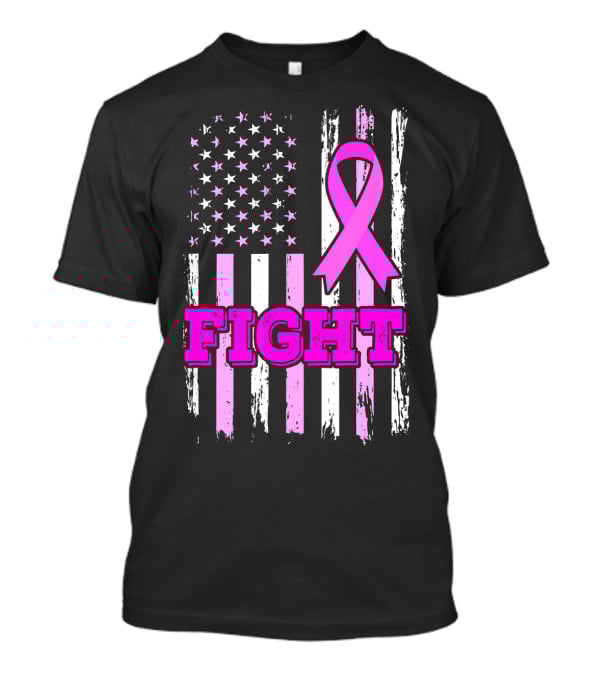 Fight Pink Ribbon American Flag Breast Cancer Awareness T-Shirt