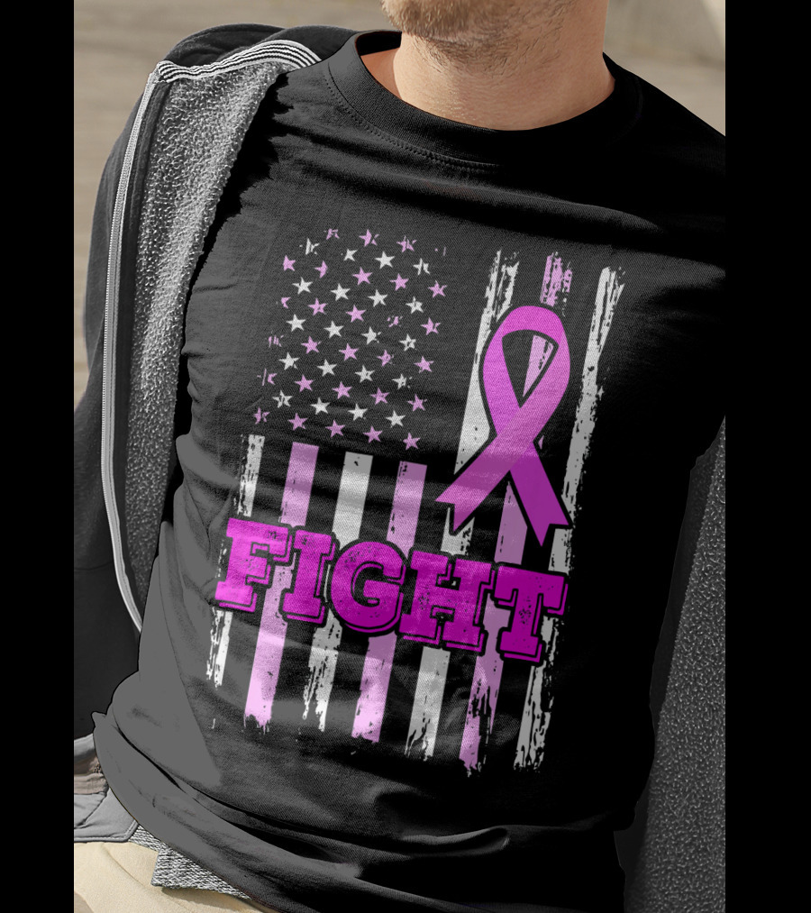 Fight Pink Ribbon American Flag Breast Cancer Awareness T-Shirt