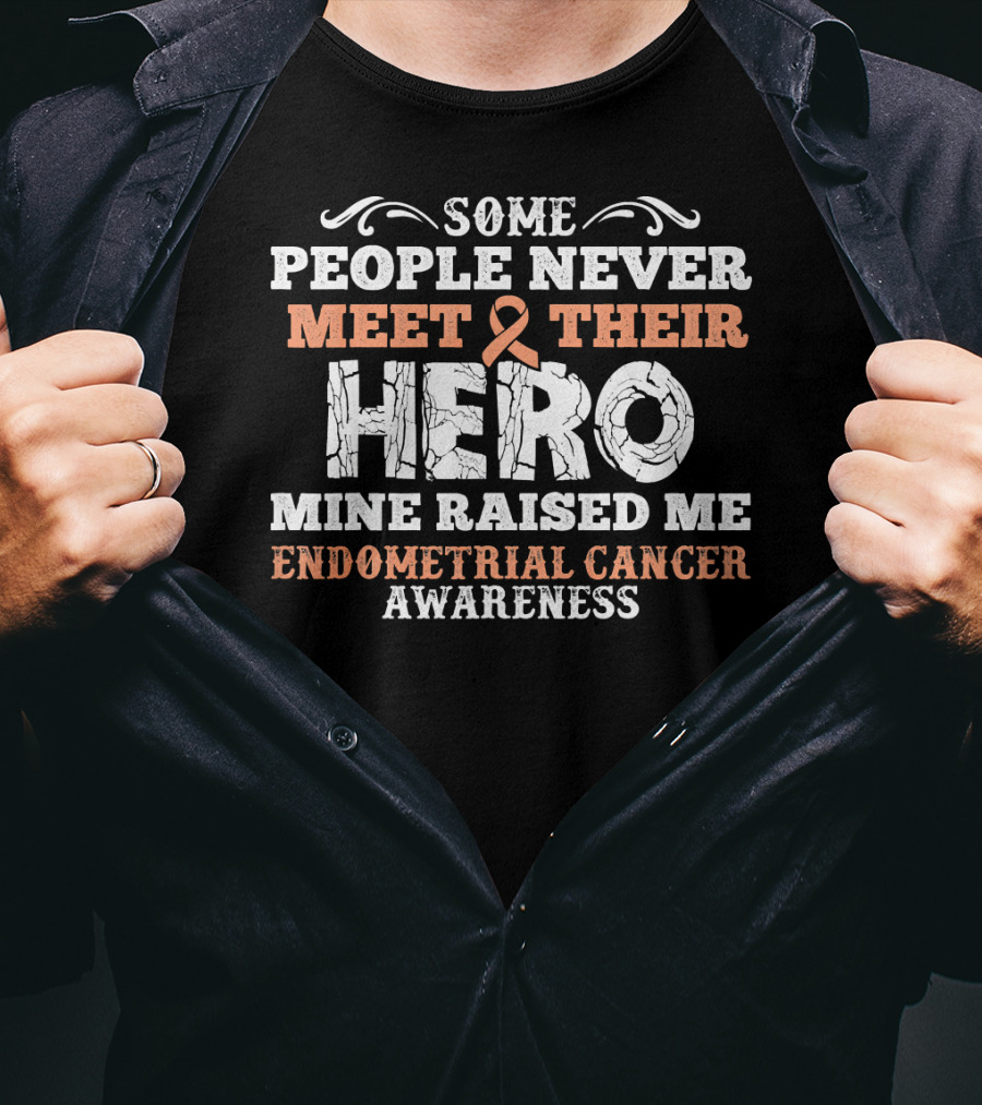 Some People Never Meet Their Hero Mine Raised Me Endometrial Cancer Awareness T-Shirt
