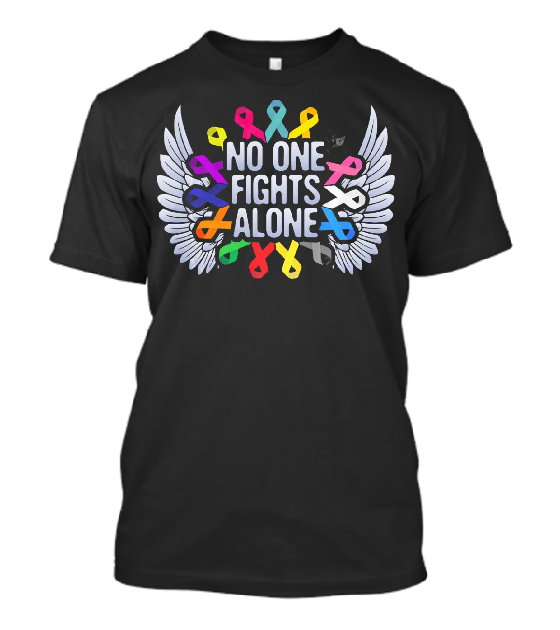 No One Fights Alone Multicolor Ribbon Wings T-Shirt