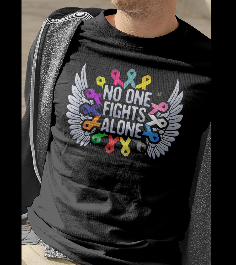 No One Fights Alone Multicolor Ribbon Wings T-Shirt
