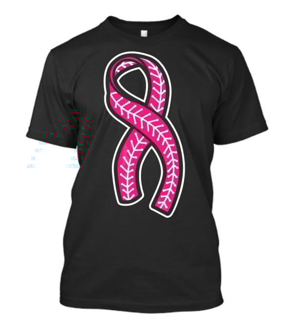 Pink Ribbon Baseball Stitching Breast Cancer Awareness T-Shirt