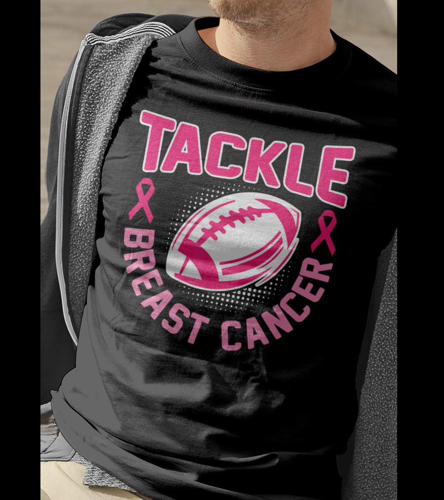 Tackle Breast Cancer Pink Ribbon Awareness Football T-Shirt