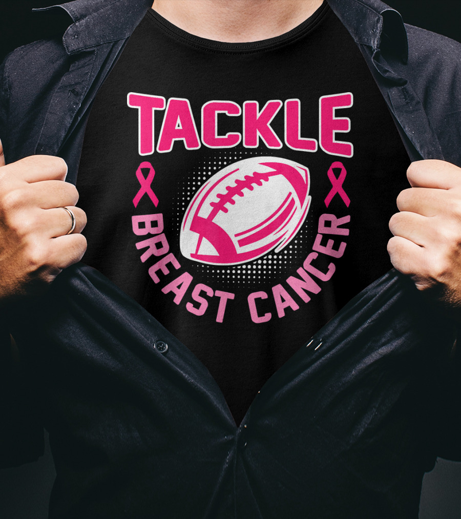 Tackle Breast Cancer Pink Ribbon Awareness Football T-Shirt
