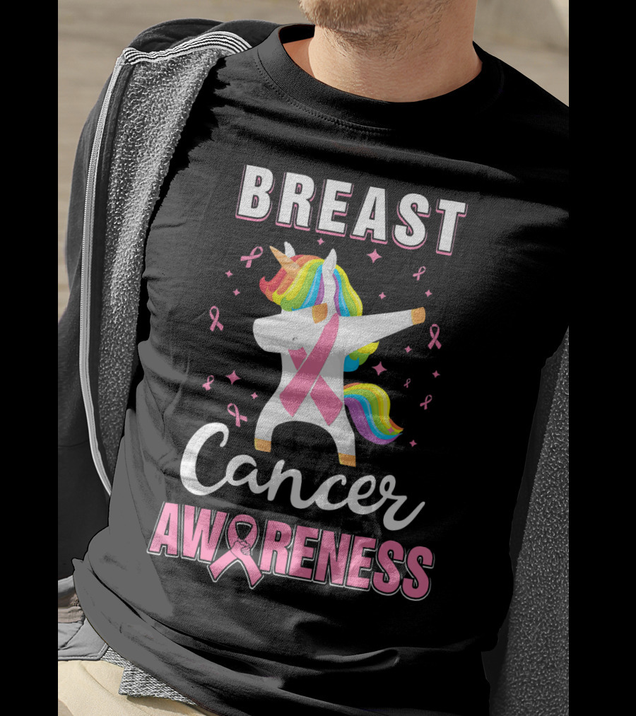 Breast Cancer Awareness Unicorn Dab With Pink T-Shirt