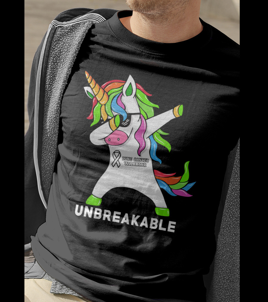 Unbreakable Lung Cancer Awareness Unicorn Warrior T-Shirt