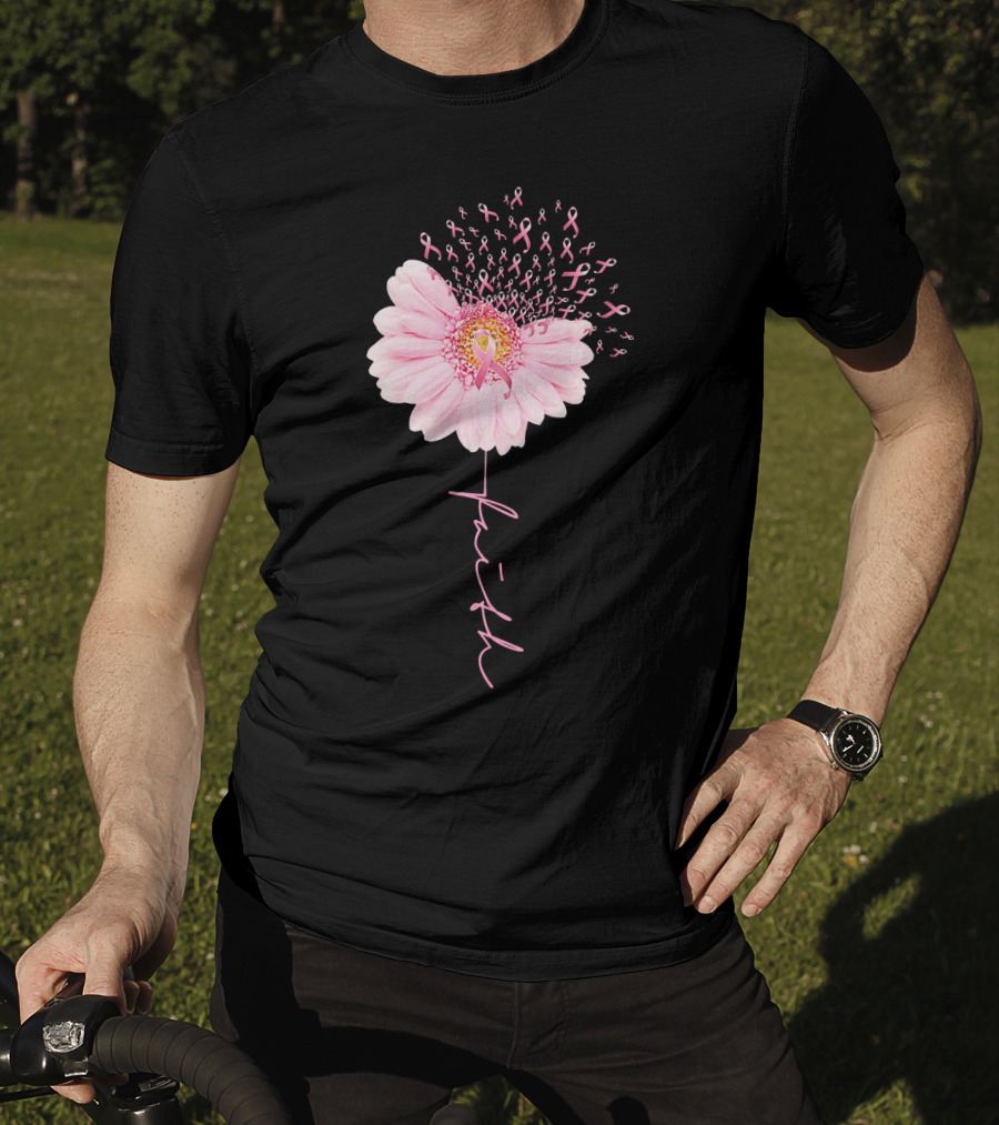 Faith Daisy Flower Pink Ribbon Breast Cancer T-Shirt