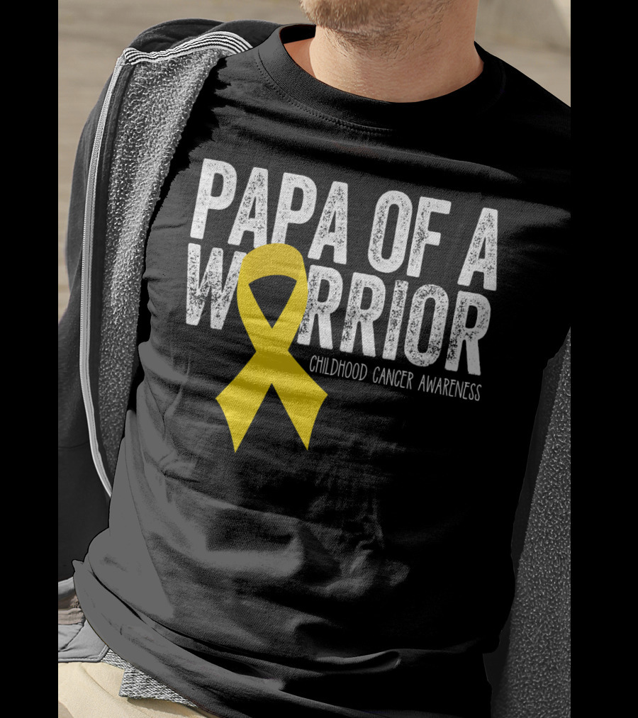 Papa Of A Warrior Childhood Cancer Awareness T-Shirt