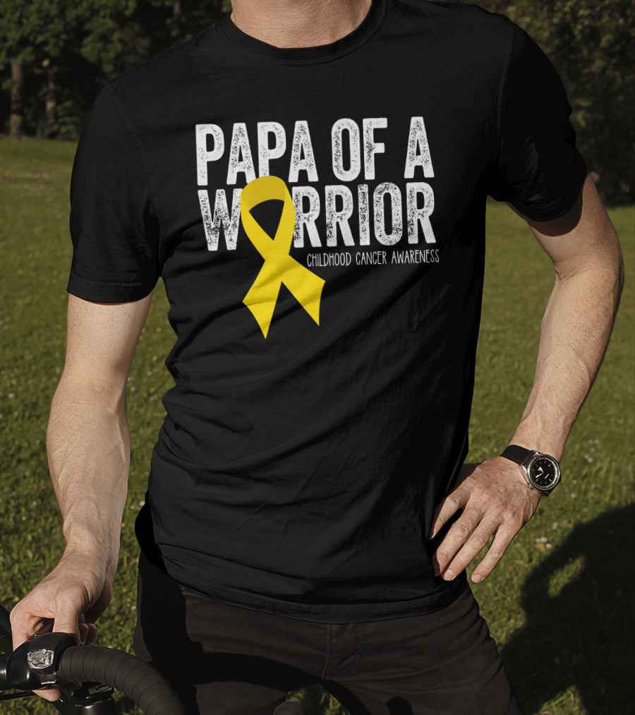 Papa Of A Warrior Childhood Cancer Awareness T-Shirt